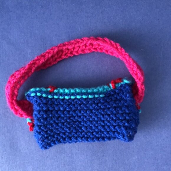 NWOT Vintage Hand-Knitted Made-in-Canada Colourful Teal Mini-Purse Bag - Picture 2 of 3